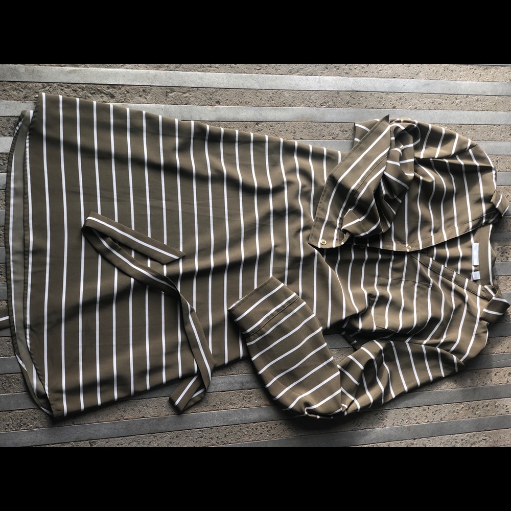 New York & Company Army Green Striped Dress